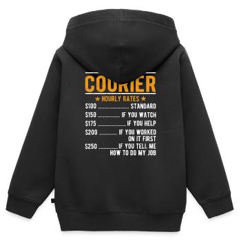 Salaire horaire du coursier - Sweat Premium à capuche zippé enfant bio - noir - Dos - AI Model Kid Male (0cm)