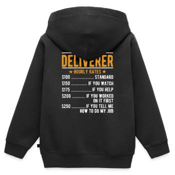 Salaire horaire du livreur - Sweat Premium à capuche zippé enfant bio - noir - Dos - AI Model Kid Male (0cm)