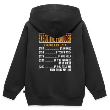 Ausführender Produzent Stundenlohn - Kinder Premium Organic Zip Hoodie - Schwarz - Hinten - AI Model Kid Male (0cm)