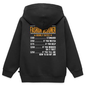 Salaire horaire de créateur de mode - Sweat Premium à capuche zippé enfant bio - noir - Dos - AI Model Kid Male (0cm)