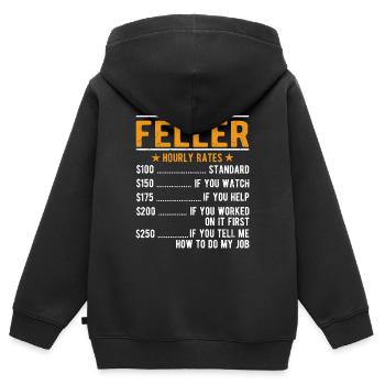 Feller Stundenlohn - Kinder Premium Organic Zip Hoodie - Schwarz - Hinten - AI Model Kid Male (0cm)