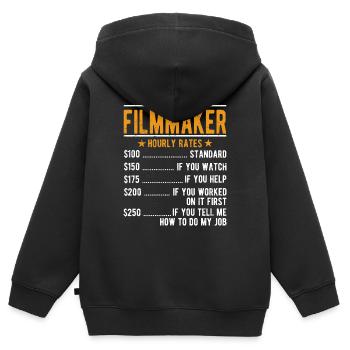 Cinéastes Salaire horaire - Sweat Premium à capuche zippé enfant bio - noir - Dos - AI Model Kid Male (0cm)