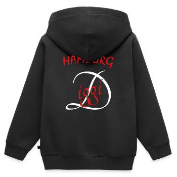 Hamburg - Kinder Premium Organic Zip Hoodie - Schwarz - Hinten - AI Model Kid Male (0cm)