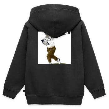 Die golfende Katze - Kinder Premium Organic Zip Hoodie - Schwarz - Hinten - AI Model Kid Male (0cm)