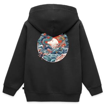 Folklore chinois - Sweat Premium à capuche zippé enfant bio - noir - Dos - AI Model Kid Male (0cm)