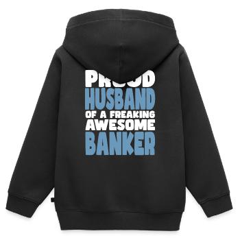 Fière épouse d’un sacré bon banquier - Sweat Premium à capuche zippé enfant bio - noir - Dos - AI Model Kid Male (0cm)