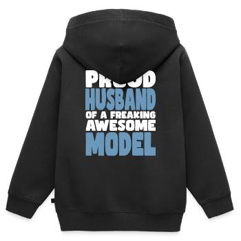 Fière épouse d’un sacré bon mannequin - Sweat Premium à capuche zippé enfant bio - noir - Dos - AI Model Kid Male (0cm)