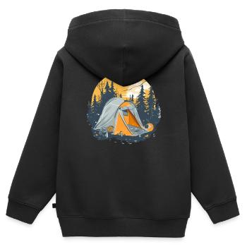 Camping im Wald - Kinder Premium Organic Zip Hoodie - Schwarz - Hinten - AI Model Kid Male (0cm)