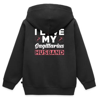 J’aime mon mari Sagittaire - Sweat Premium à capuche zippé enfant bio - noir - Dos - AI Model Kid Male (0cm)