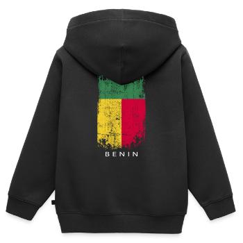 Souvenir avec le drapeau du pays du Bénin - Sweat Premium à capuche zippé enfant bio - noir - Dos - AI Model Kid Male (0cm)