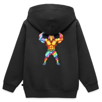 Bodybuilder Einhorn Design - Unicorn Bodybuilder - Sweat Premium à capuche zippé enfant bio - noir - Dos - AI Model Kid Male (0cm)