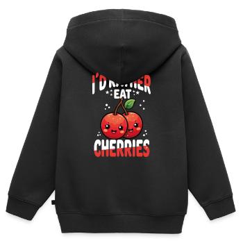 Kirschen Kawaii - Kinder Premium Organic Zip Hoodie - Schwarz - Hinten - AI Model Kid Male (0cm)
