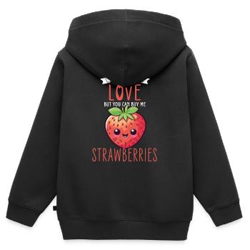 Fraise Kawaii - Sweat Premium à capuche zippé enfant bio - noir - Dos - AI Model Kid Male (0cm)