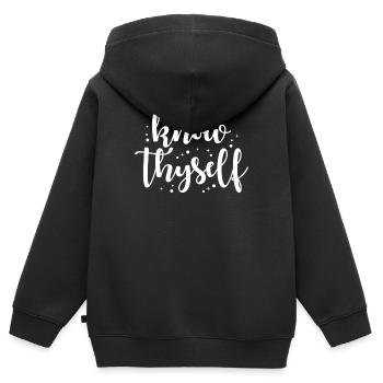 Achtsamkeit Spruch Erkenne Dich Selbst - Kinder Premium Organic Zip Hoodie - Schwarz - Hinten - AI Model Kid Male (0cm)