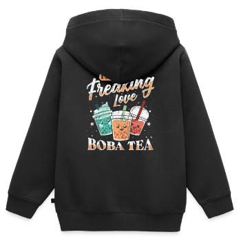 Boba Tea Design Bubbles Bubble Tea Kawaii Boba - Sweat Premium à capuche zippé enfant bio - noir - Dos - AI Model Kid Male (0cm)
