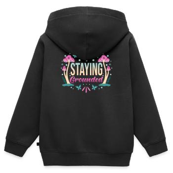 Achtsamkeit Spruch Geerdet bleiben - Kinder Premium Organic Zip Hoodie - Schwarz - Hinten - AI Model Kid Male (0cm)