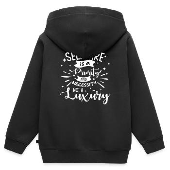 Achtsamkeit Spruch Selbstliebe Selbstfürsorge - Kinder Premium Organic Zip Hoodie - Schwarz - Hinten - AI Model Kid Male (0cm)
