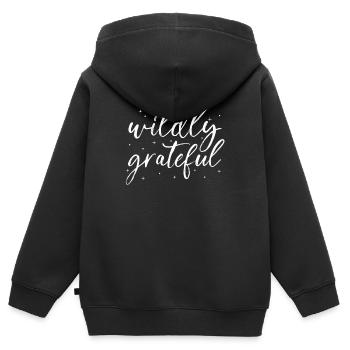 Achtsamkeit Spruch Unendlich dankbar - Kinder Premium Organic Zip Hoodie - Schwarz - Hinten - AI Model Kid Male (0cm)