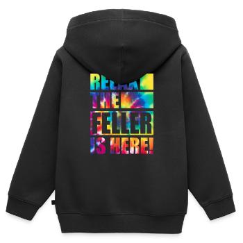 Feller Lustiger Spruch - Kinder Premium Organic Zip Hoodie - Schwarz - Hinten - AI Model Kid Male (0cm)