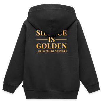 Misphonia Stille Ist Gold - Kinder Premium Organic Zip Hoodie - Schwarz - Hinten - AI Model Kid Male (0cm)