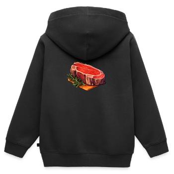 Steak Viande Nourriture - Sweat Premium à capuche zippé enfant bio - noir - Dos - AI Model Kid Male (0cm)
