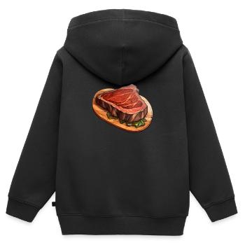 Steak Viande Nourriture - Sweat Premium à capuche zippé enfant bio - noir - Dos - AI Model Kid Male (0cm)