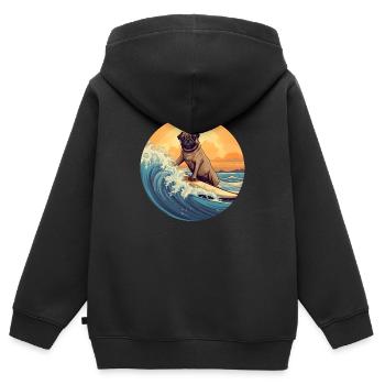 Pug Surfer - Sweat Premium à capuche zippé enfant bio - noir - Dos - AI Model Kid Male (0cm)
