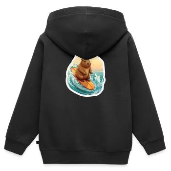 Capybara Surfer - Kinder Premium Organic Zip Hoodie - Schwarz - Hinten - AI Model Kid Male (0cm)