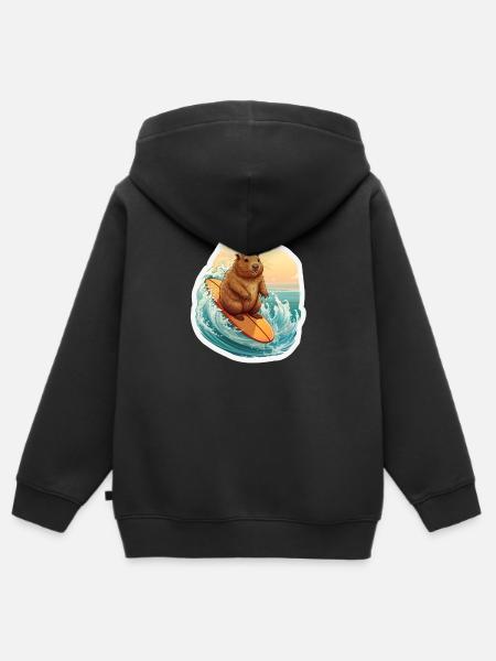 Capybara Surfer - Kinder Premium Organic Zip Hoodie - Schwarz