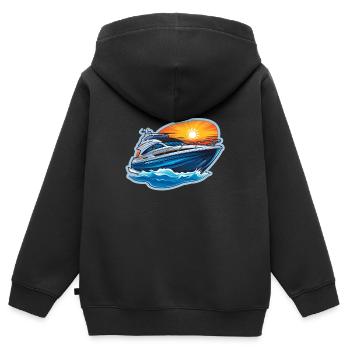 Yacht Boot - Kinder Premium Organic Zip Hoodie - Schwarz - Hinten - AI Model Kid Male (0cm)