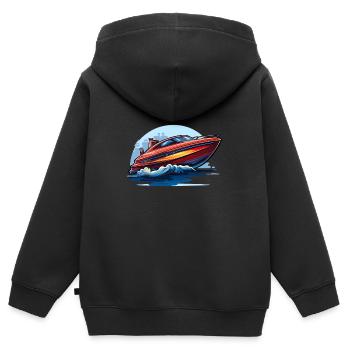 Motorboot - Kinder Premium Organic Zip Hoodie - Schwarz - Hinten - AI Model Kid Male (0cm)