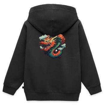 Dragon chinois - Sweat Premium à capuche zippé enfant bio - noir - Dos - AI Model Kid Male (0cm)