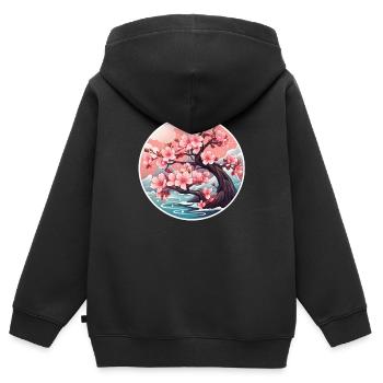 Kirschblütenbaum - Kinder Premium Organic Zip Hoodie - Schwarz - Hinten - AI Model Kid Male (0cm)