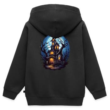 Maison hantée d’Halloween - Sweat Premium à capuche zippé enfant bio - noir - Dos - AI Model Kid Male (0cm)
