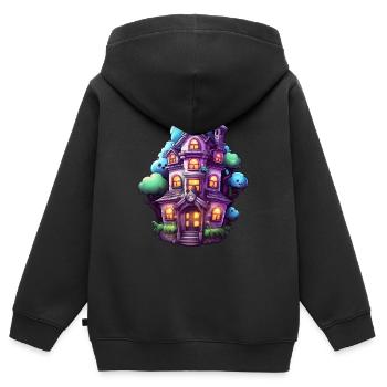 Maison hantée comique - Sweat Premium à capuche zippé enfant bio - noir - Dos - AI Model Kid Male (0cm)