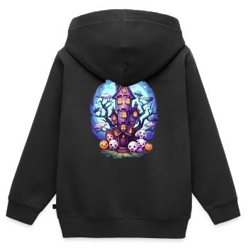 Maison hantée d’anime - Sweat Premium à capuche zippé enfant bio - noir - Dos - AI Model Kid Male (0cm)