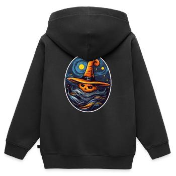 Kürbis Halloween Malerei - Kinder Premium Organic Zip Hoodie - Schwarz - Hinten - AI Model Kid Male (0cm)