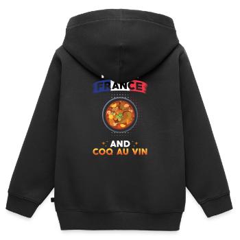 Coq Au Vin France Cuisine française - Sweat Premium à capuche zippé enfant bio - noir - Dos - AI Model Kid Male (0cm)