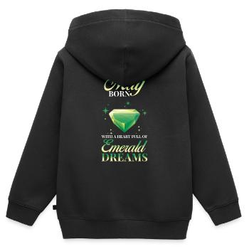 Pierre de naissance émeraude de mai - Sweat Premium à capuche zippé enfant bio - noir - Dos - AI Model Kid Male (0cm)