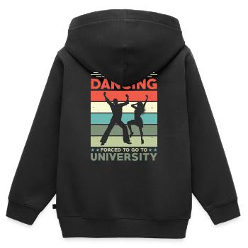 Né pour aller danser forcé d’aller à l’université - Sweat Premium à capuche zippé enfant bio - noir - Dos - AI Model Kid Male (0cm)
