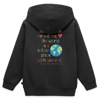 Chère personne derrière moi - Sweat Premium à capuche zippé enfant bio - noir - Dos - AI Model Kid Male (0cm)