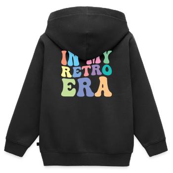 Rétro Groovy - Sweat Premium à capuche zippé enfant bio - noir - Dos - AI Model Kid Male (0cm)