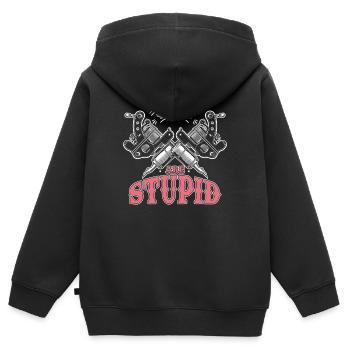 Les tatouages sont stupides - Sweat Premium à capuche zippé enfant bio - noir - Dos - AI Model Kid Male (0cm)