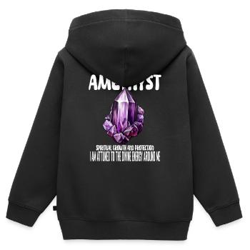 Cristal d’améthyste - Sweat Premium à capuche zippé enfant bio - noir - Dos - AI Model Kid Male (0cm)