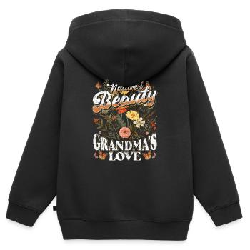 Grand-mère Fleur Sauvage Floral Nature Amour - Sweat Premium à capuche zippé enfant bio - noir - Dos - AI Model Kid Male (0cm)