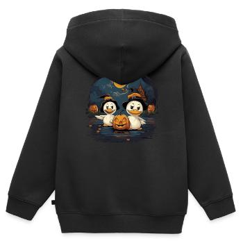 Halloween oies fantômes Trick or Treat effrayant mignon - Sweat Premium à capuche zippé enfant bio - noir - Dos - AI Model Kid Male (0cm)