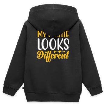 My Hustle a l’air différent - Sweat Premium à capuche zippé enfant bio - noir - Dos - AI Model Kid Male (0cm)