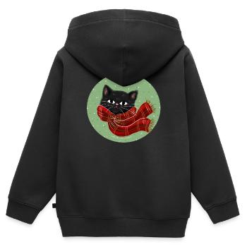 Katze mit Schal - Kinder Premium Organic Zip Hoodie - Schwarz - Hinten - AI Model Kid Male (0cm)