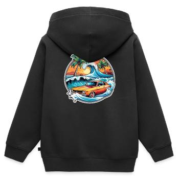 Surfen Strand Palme Sonnenschein Urlaub - Kinder Premium Organic Zip Hoodie - Schwarz - Hinten - AI Model Kid Male (0cm)