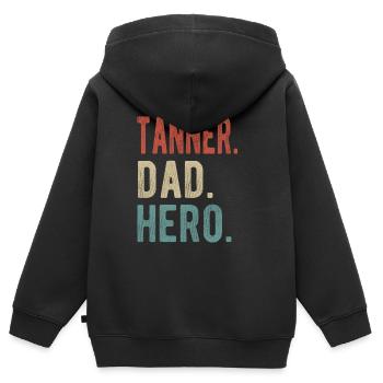 Tanner Papa Held - Kinder Premium Organic Zip Hoodie - Schwarz - Hinten - AI Model Kid Male (0cm)